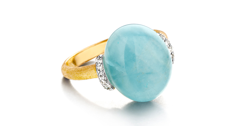 An 18-karat gold ring from Nanis with milky aquamarine and diamonds ($1,450)<br /><a href="http://www.nanis.it/" target="_blank">Nanis.it</a>