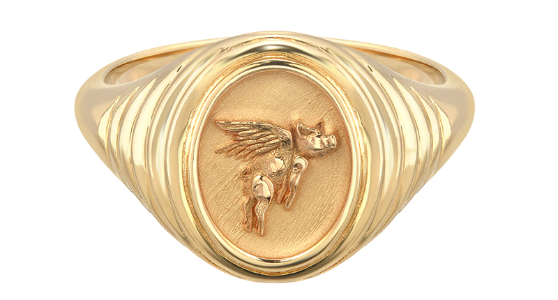 Flying Pig signet ring in 14-karat yellow gold ($1,040)