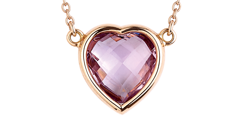<p><a href="https://www.wempe.com" target="_blank" rel="noopener">Wempe</a> “Minimalism” pendant with faceted heart-shaped amethyst set in 18-karat rose gold ($560) </p>