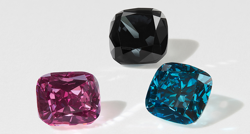 Clockwise from top, the three other Music diamonds, “Disco Ink,” “Electro Arctic” and “Punk Lipstick” (©Swarovski)