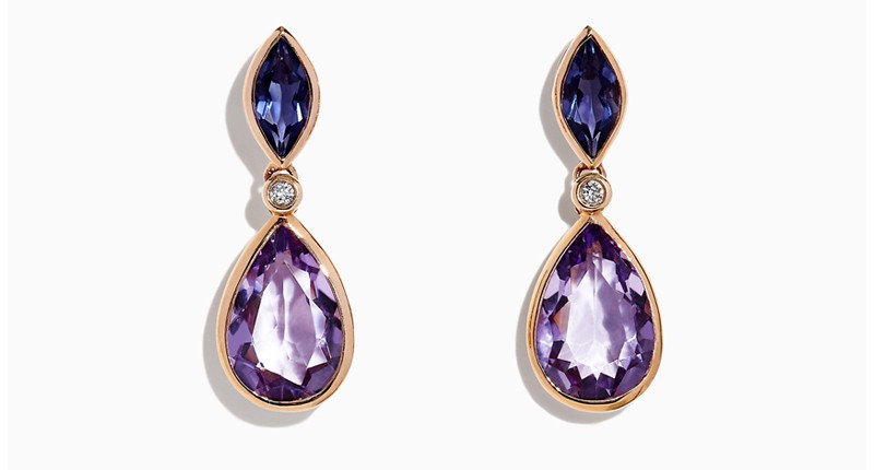 <p><a href="https://www.effyjewelry.com" target="_blank" rel="noopener">Effy Jewelry</a> 14-karat rose gold earrings with amethyst, diamond, and iolite ($1,295) </p>