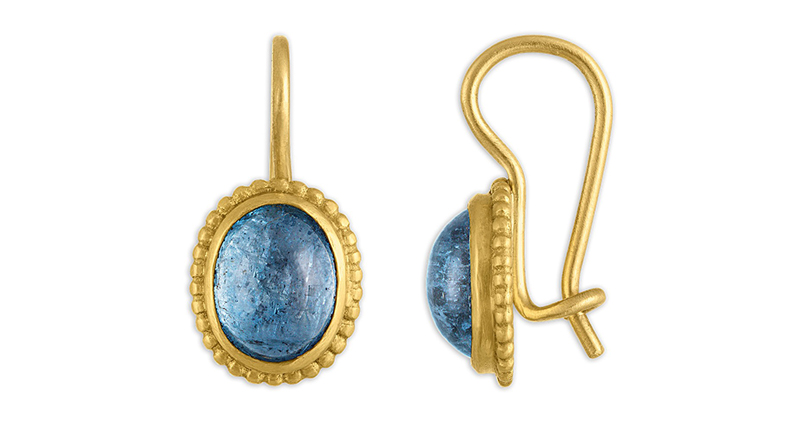 <a href="https://www.prounisjewelry.com/collections/third-chapter/products/aquamarine-granulated-hook-earrings" target="_blank" rel="noopener">Prounis</a> 22-karat gold and aquamarine granulated hook earrings ($2,760)
