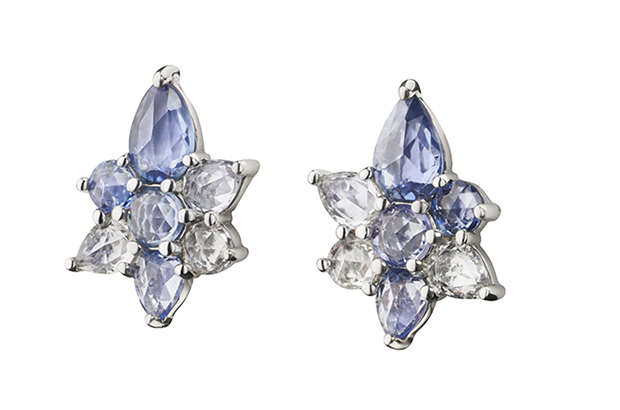 Monica Rich Kosann’s sterling silver “Star” stud earrings are set with rose-cut blue sapphires and white rock crystal ($995). 