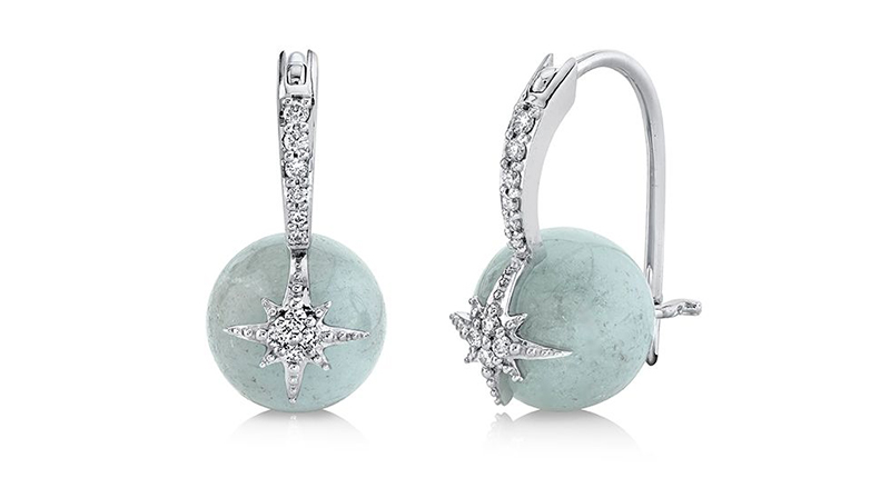 <a href="https://www.sydneyevan.com/white-gold-pave-diamond-starburst-aquamarine-bead-earrings" target="_blank" rel="noopener">Sydney Evan</a> aquamarine and diamond Starburst earrings set in 14-karat white gold ($1,255)