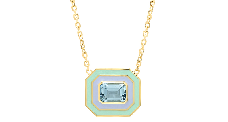 <a href="https://www.sigwardjewelry.com" target="_blank" rel="noopener">Sig Ward</a> 18-karat yellow gold Turner aquamarine and enamel necklace ($3,080)