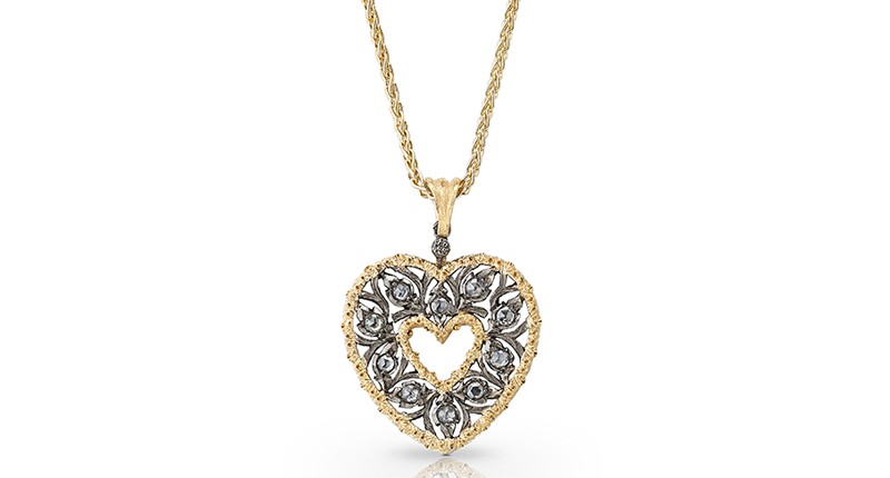 <a href="https://www.buccellati.com" target="_blank" rel="noopener">Buccellati</a> Ramage Heart Pendant in 18-karat yellow and white gold with rose-cut diamonds ($8,300)