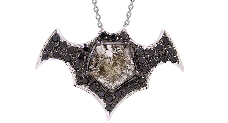 <p>Vivaan black diamond slice Batman pendant in 18-karat white gold ($1,650)<br /><a href="http://www.vivaan.us" target="_blank" rel="noopener noreferrer">Vivaan.US.com</a></p>
