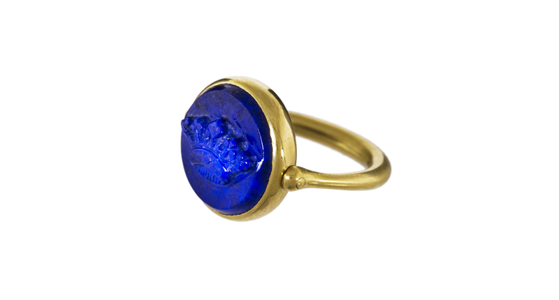 Marie-Hélène de Taillac’s 22-karat yellow gold ring with lapis lazuli ($3,935)