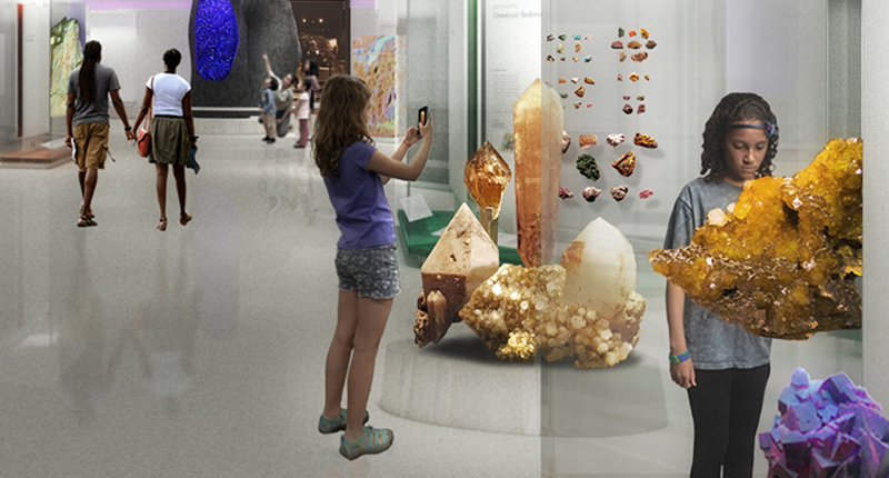 What the “Crystal Garden” main exhibition area will look like when it opens. It will feature signature large-scale specimens from around the world.