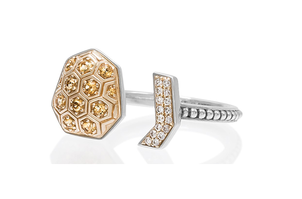 <div>Stephen Dweck’s 18-karat yellow gold “Honeycomb” screen-designed ring features citrine and 18-karat gold arrows with white diamonds ($775).<br />
<a href="http://www.stephendweck.com/" target="_blank"><span style="color: #f5fffa;">stephendweck.com</span></a></div>