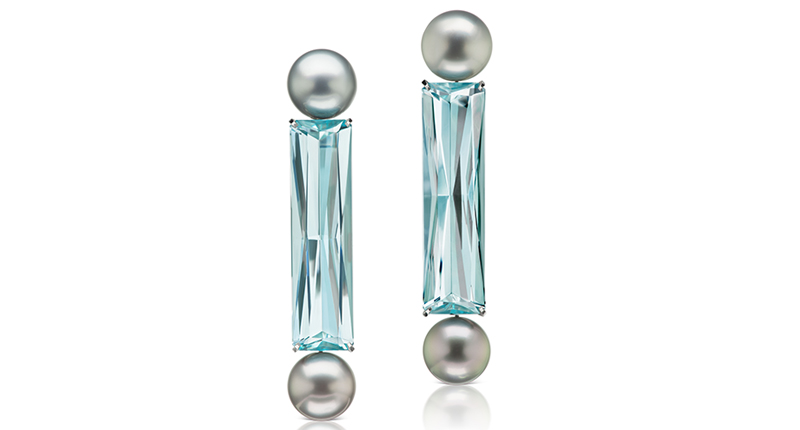 <a href="https://www.assael.com" target="_blank" rel="noopener">Assael</a> aquamarine and Tahitian pearl earrings set in 18-karat white gold ($48,000)