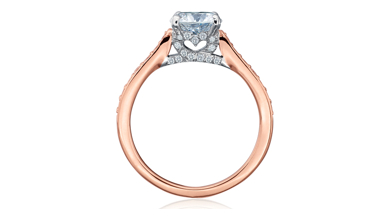 <a href="http://www.gumuchian.com" target="_blank" rel="noopener noreferrer">Gumuchian</a> 18-karat pink gold Tiny Hearts diamond engagement ring with 42 round diamonds ($2,200)