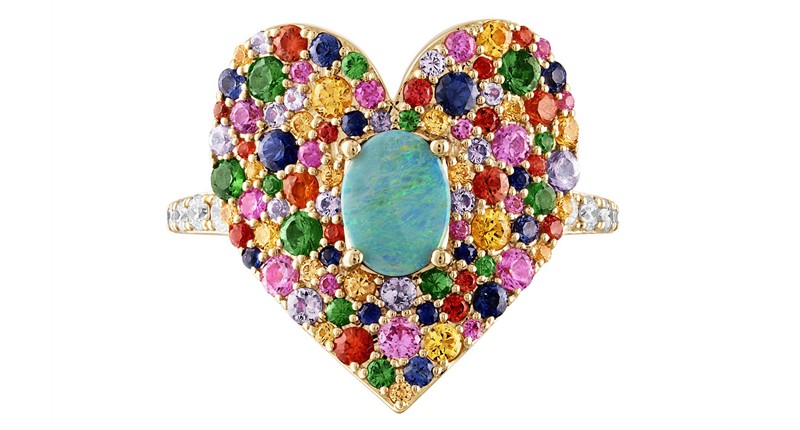 <a href="https://edenpresley.com/collections/mantra/products/love-luck-ring" target="_blank" rel="noopener">Eden Presley</a> 14-karat yellow gold Love Luck ring with mixed sapphires and opal ($3,100)