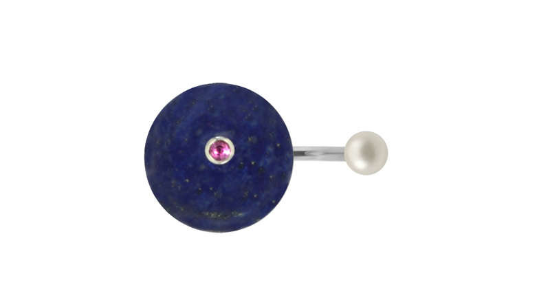 Delfina Delettrez’s 18-karat white gold ring with lapis, pink sapphire and freshwater pearl ($822)