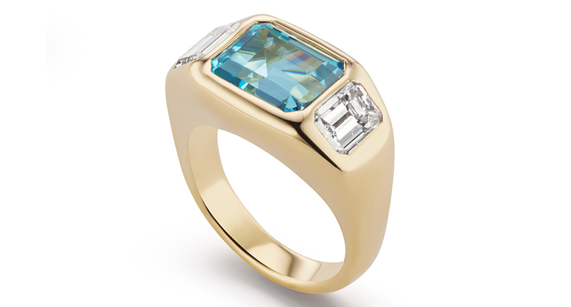 <a href="https://brentneale.com/search?q=aquamarine&type=product" target="_blank" rel="noopener">Brent Neale</a> one-of-a-kind aquamarine and diamond Gypsy ring set in 18-karat yellow gold (price available upon request)