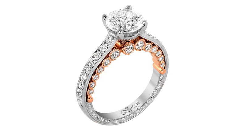 <a href="http://www.jackkelege.com" target="_blank" rel="noopener noreferrer">Jack Kelége & Co.</a> diamond engagement ring set in platinum and rose gold (1.02 total carats) ($5,700, center stone not included)