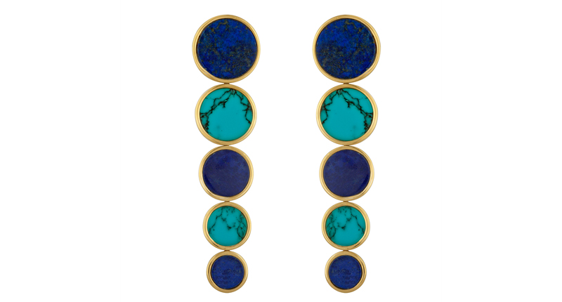 Jennifer Alfano’s 18-karat gold vermeil earrings with lapis and turquoise ($795)
