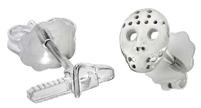 Wendy Brandes silver chainsaw and hockey mask emoji stud earrings ($70 pair, $35 single)<br /><a href="http://www.wendybrandes.com" target="_blank" rel="noopener noreferrer">WendyBrandes.com</a>