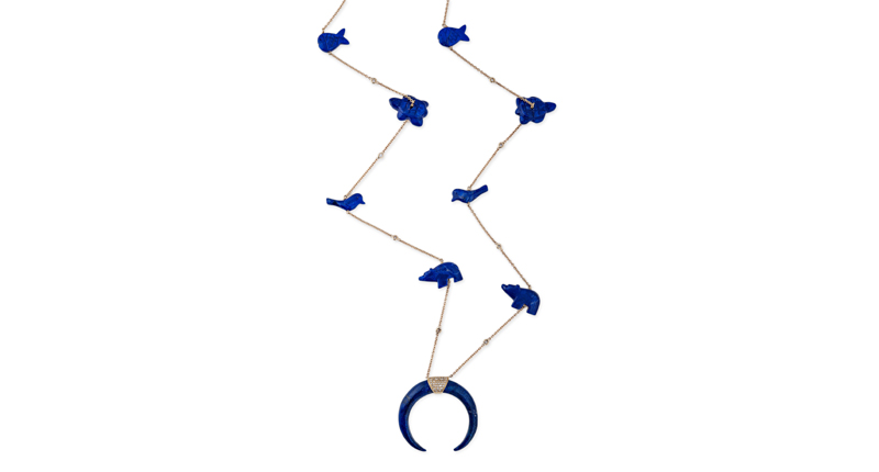 Jacquie Aiche’s 14-karat yellow gold necklace with lapis and diamonds ($5,750)