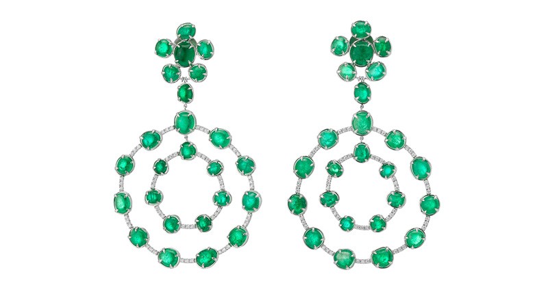 Muzo Royal Orb earrings feature 67.25 carats of Muzo emerald, 1.08 carats of diamonds and 18-karat white gold ($41,600)