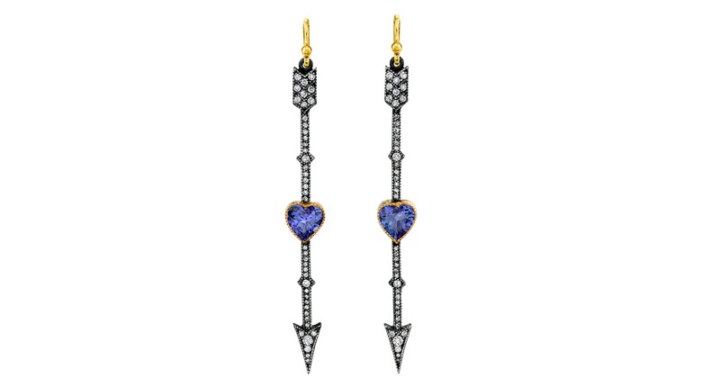 <a href="https://www.armanSarkisyan.com" target="_blank" rel="noopener">Arman Sarkisyan</a> 18-karat gold and oxidized silver Cupid’s Arrow earrings with tanzanite and diamonds ($8,910)