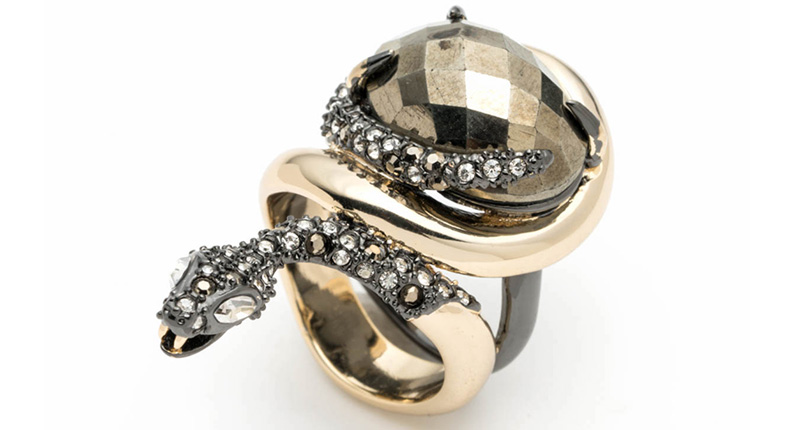 <p>Alexis Bittar Coiled Snake ring in gold tone with ruthenium and crystal accents ($225)<br /><a href="http://www.alexisbittar.com" target="_blank" rel="noopener noreferrer">AlexisBittar.com</a></p>