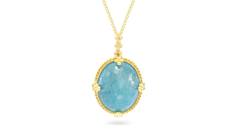 <p><a href="https://www.amalijewelry.com" target="_blank" rel="noopener">Amali Jewelry</a> 18-karat yellow gold pendant with aquamarine ($2,310) </p>