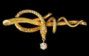 Former Secretary of State Madeleine Albright wore this snake pin after the government-controlled press in Iraq referred to her as an “unparalleled serpent” in 1994.