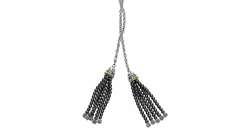 Lagos’ hematite tassel lariat necklace in sterling silver and 18-karat gold from the Caviar Icon collection ($850)
