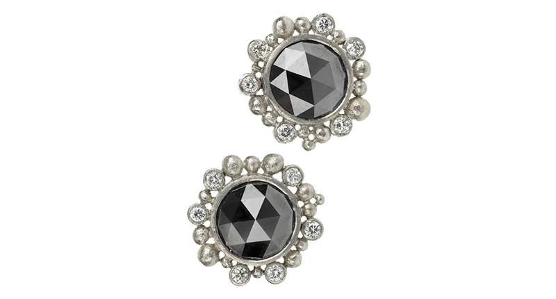 These are Todd Reed’s palladium stud earrings with black rose-cut diamonds and white brilliant cut diamond accents ($8,580).