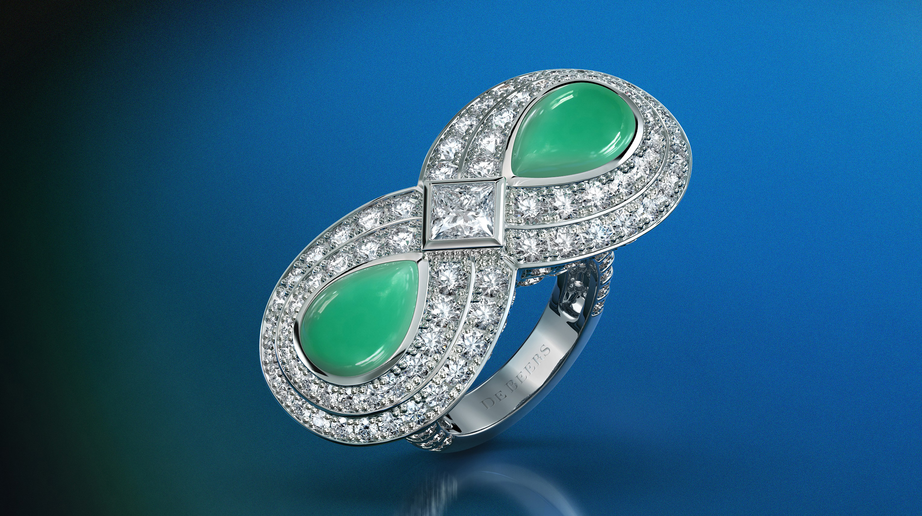 de Beers Jewellers Platinum Aura Heart-Shaped Diamond Ring - Silver