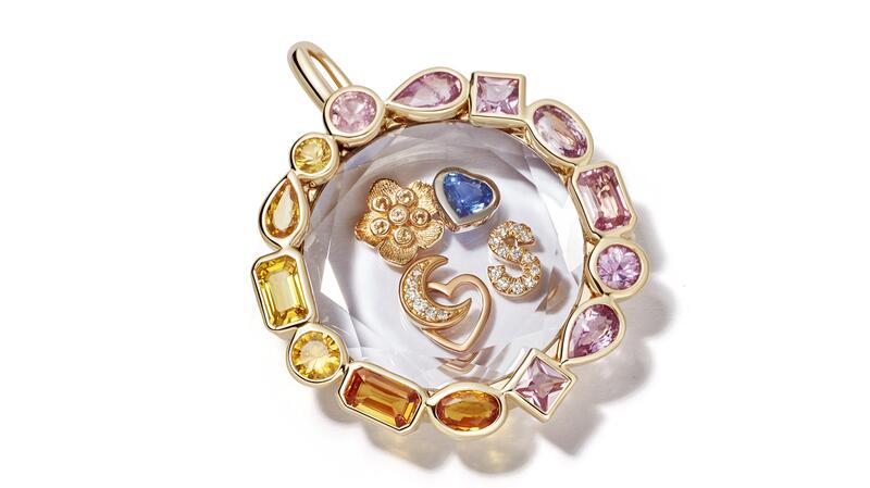 Loquet London pink and yellow sapphire locket with diamonds in 14-karat yellow gold