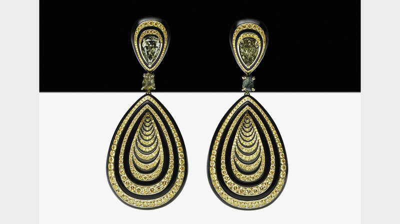 These drop earrings are meant to create an optical illusion.  They have 10.7 carats of diamonds.
