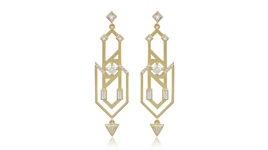 Alexia Gryllaki 18-karat gold earrings with round brilliant-, princess-, baguette-, and triangle-cut diamonds weighing a total 2.4 carats