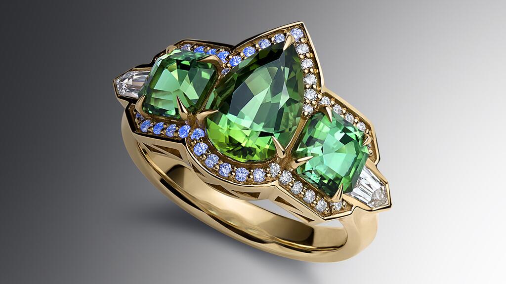 Gemology Geek Three-Stone Blue Green Tourmaline Ring