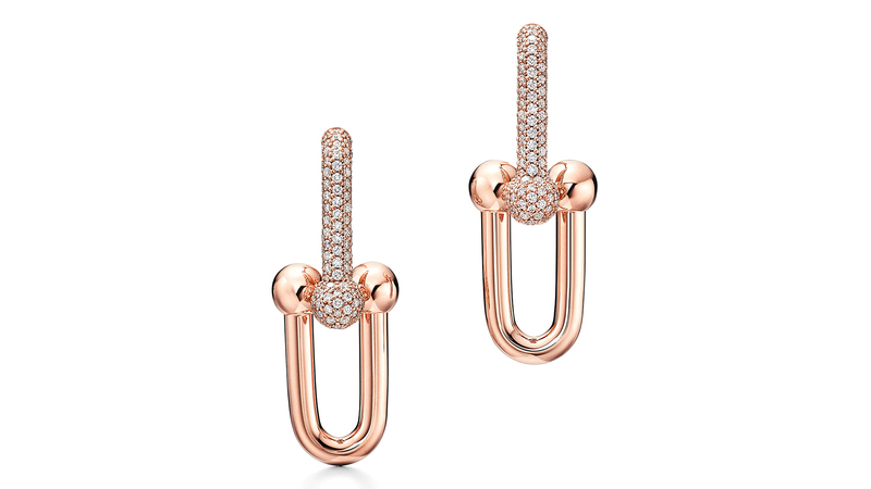 Tiffany HardWear link earrings in 18-karat rose gold with pavé diamonds ($12,600)