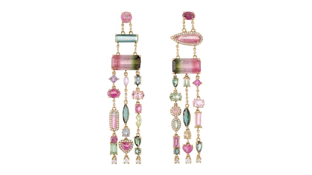 Eden Presley “Rock Candy” earrings in 14-karat yellow gold with 19.59 carats of tourmalines and 0.29 carats of diamonds