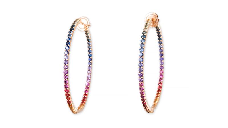 Jacquie Aiche rainbow sapphire inside out hoops in 14-karat yellow gold