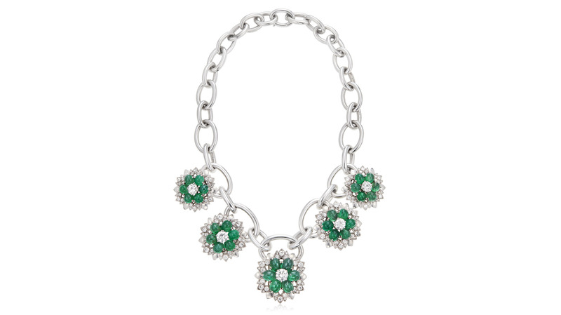 This emerald and diamond necklace with detachable pendants that can be worn as brooches sold for $48,000. It was estimated to earn between $25,000 and $35,000.