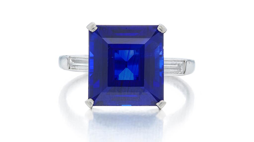 A 7.50-carat Kashmir rectangular step-cut sapphire, circa the 1930s Kashmir sapphire
