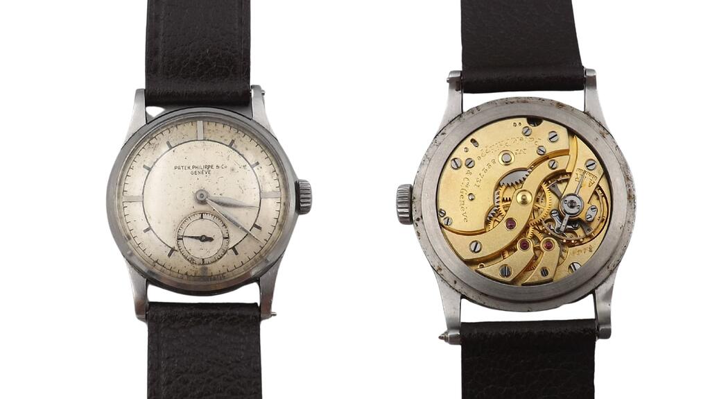 Stainless steel Patek Philippe Calatrava watch front and back