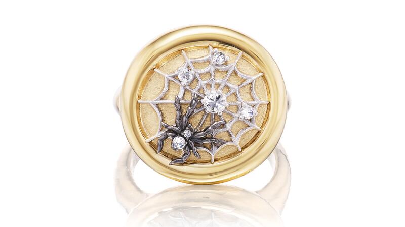 <a href="https://anakatarina.com/products/impeccable-words-black-gold-creativity-signet-ring?_pos=2&_sid=bca8af27b&_ss=r" target="_blank"> Ana Katarina</a> “Impeccable Words Creativity” signet ring in 18-karat yellow, white, and black gold with diamonds ($10,860) 20251030_2-Ana Katarina.jpg