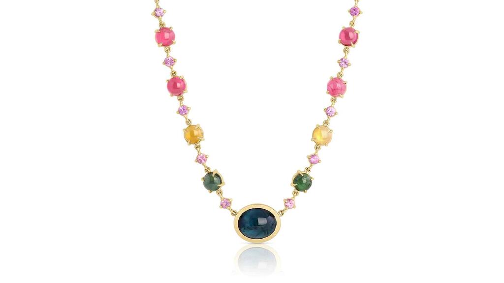 M. Spalten “Lady Oval Necklace” in 14-karat yellow gold with 14.78 carats of tourmaline and 1.54 carats of pink sapphire