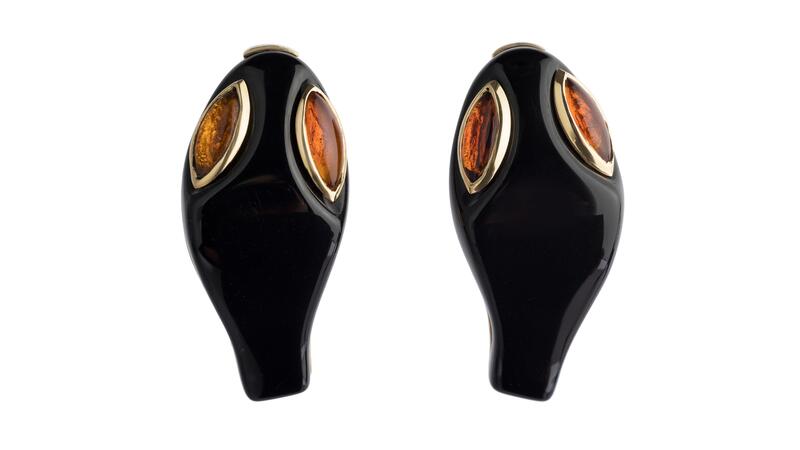 <a href="https://renatocipullo.com/products/testa-serpente-earrings" target="_blank"> Renato Cipullo</a> 18-karat yellow gold “Testa Serpente” earrings with hand-carved black onyx and citrine eyes ($7,500) 20251030_11-Renato Cipullo.jpg