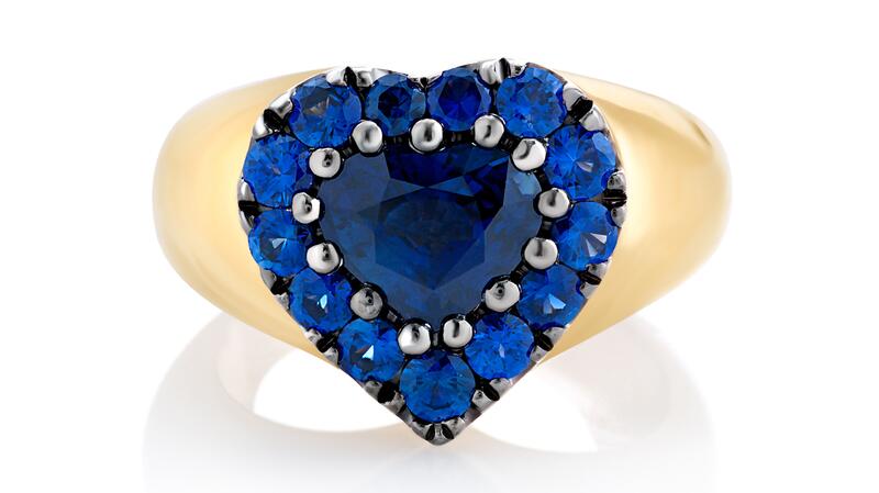 Nicole Rose blue sapphire heart ring in 14-karat yellow gold