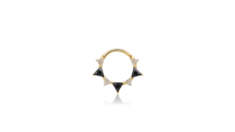 <a href="https://aureliegi.com/" target="_blank"> Aurelie Gi</a> black spinel and white sapphire clicker hoop set in 14-karat yellow gold ($315)