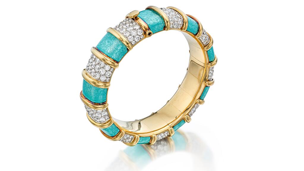An enamel and diamond bracelet by Jean Schlumberger for Tiffany & Co. Jean Schlumberger for Tiffany & Co. enamel and diamond turquoise bracelet