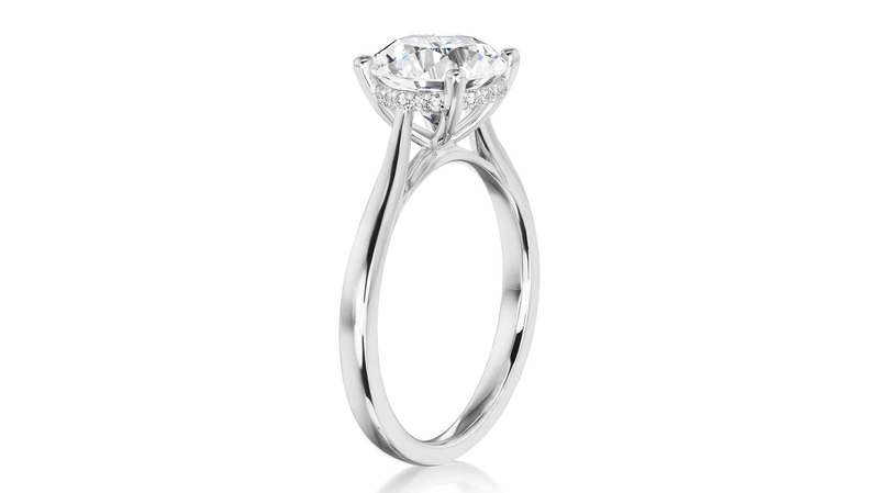 A profile view reveals the hidden details of the “Madison” engagement ring.