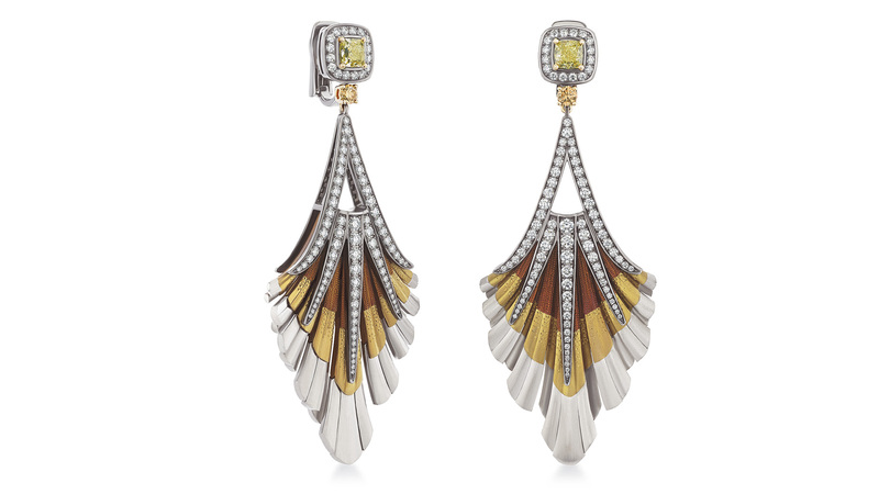 The center diamonds in these Light Rays Chandelier Earrings ($160,000) are 0.85 carats each and fancy yellow in color.