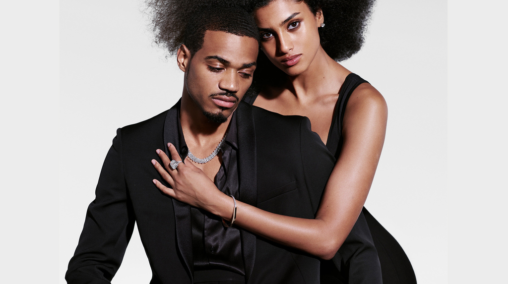 Mario Sorrenti and Raymond Meier shot the campaign starring model Imaan Hammam and skateboarder Tyshawn Jones. Here, both wear Lock bracelets, which are intended to be genderless. (Image courtesy of Tiffany & Co.)